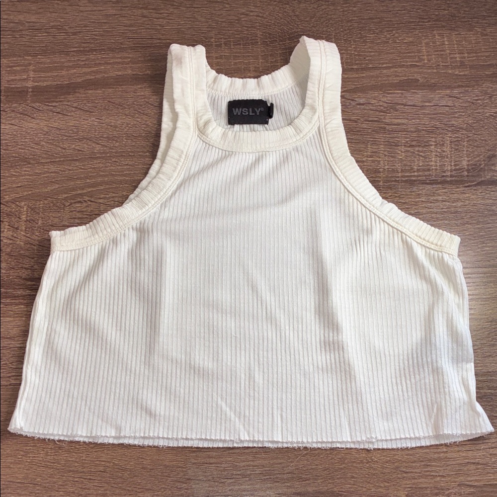Pre Owned Small WSLY Off-White Ribbed Crop Top